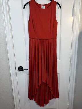 Suzi Chin for Maggy Boutique Burnt Orange Pleated High-Low Dress Size 4